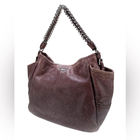 👜 Vintage PRADA Cervo Lux Hobo Chain Bag - Burgundy Craquelle - Picture 4 of 16